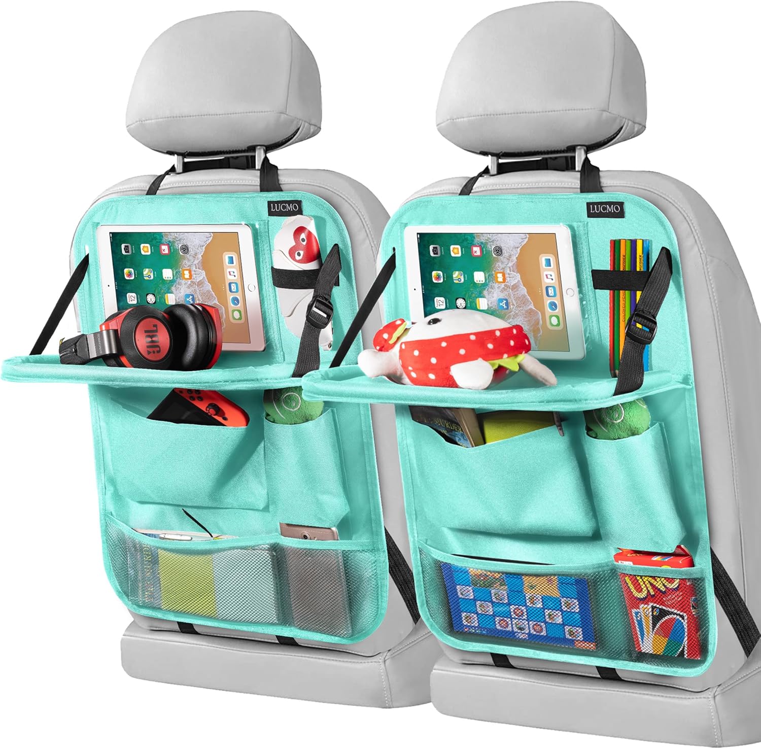LUCMO Car Backseat Organizer with Tablet Holder - Light Blue