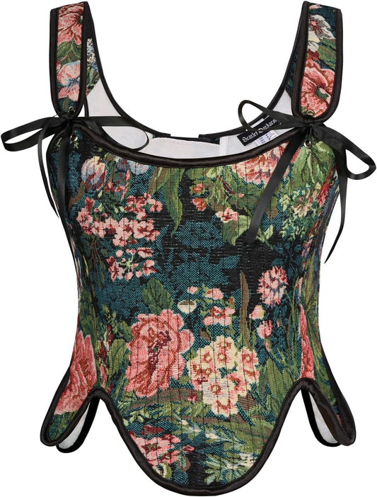 Renaissance Floral Lace Up Corset Bustier Tops for Women