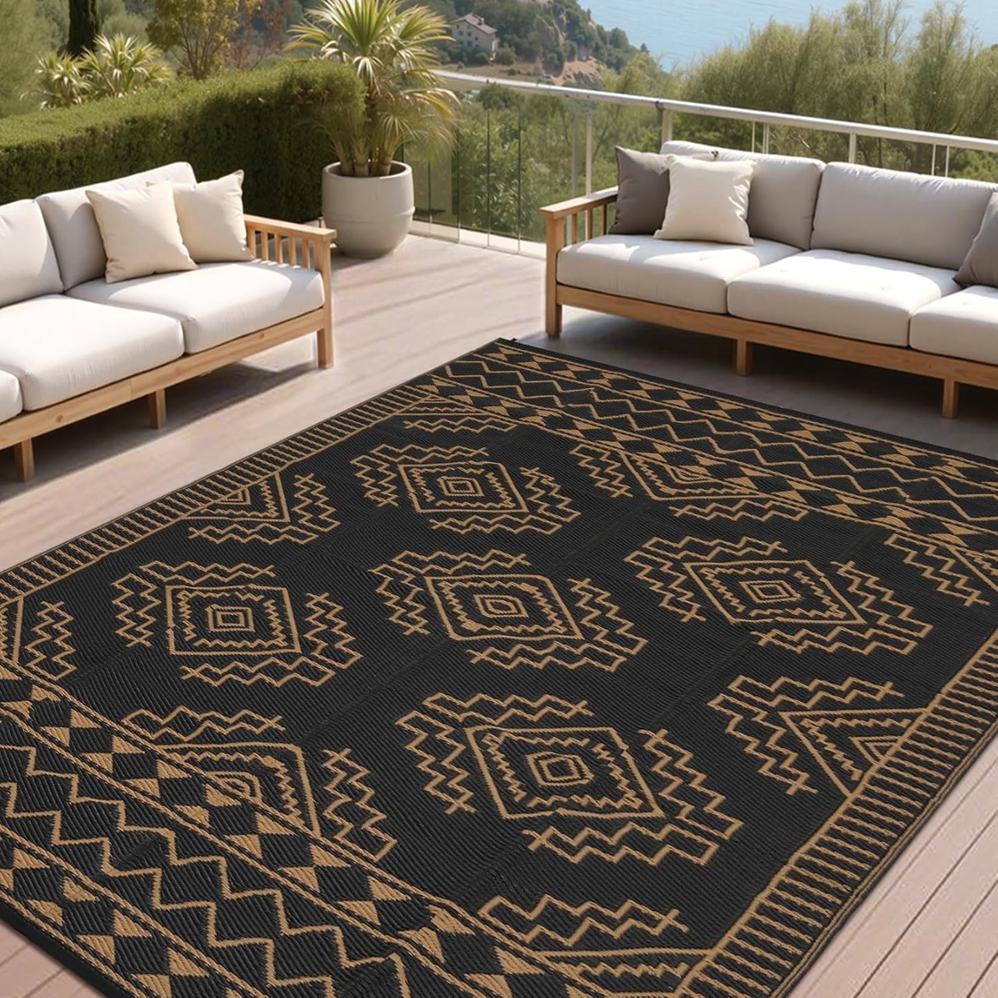 GarveeHome Large Outdoor Rug 9 x 12 Waterproof Geometric Mat
