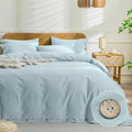 Light Blue Cotton Duvet Cover Queen Size - Washed Cotton 3PC Set