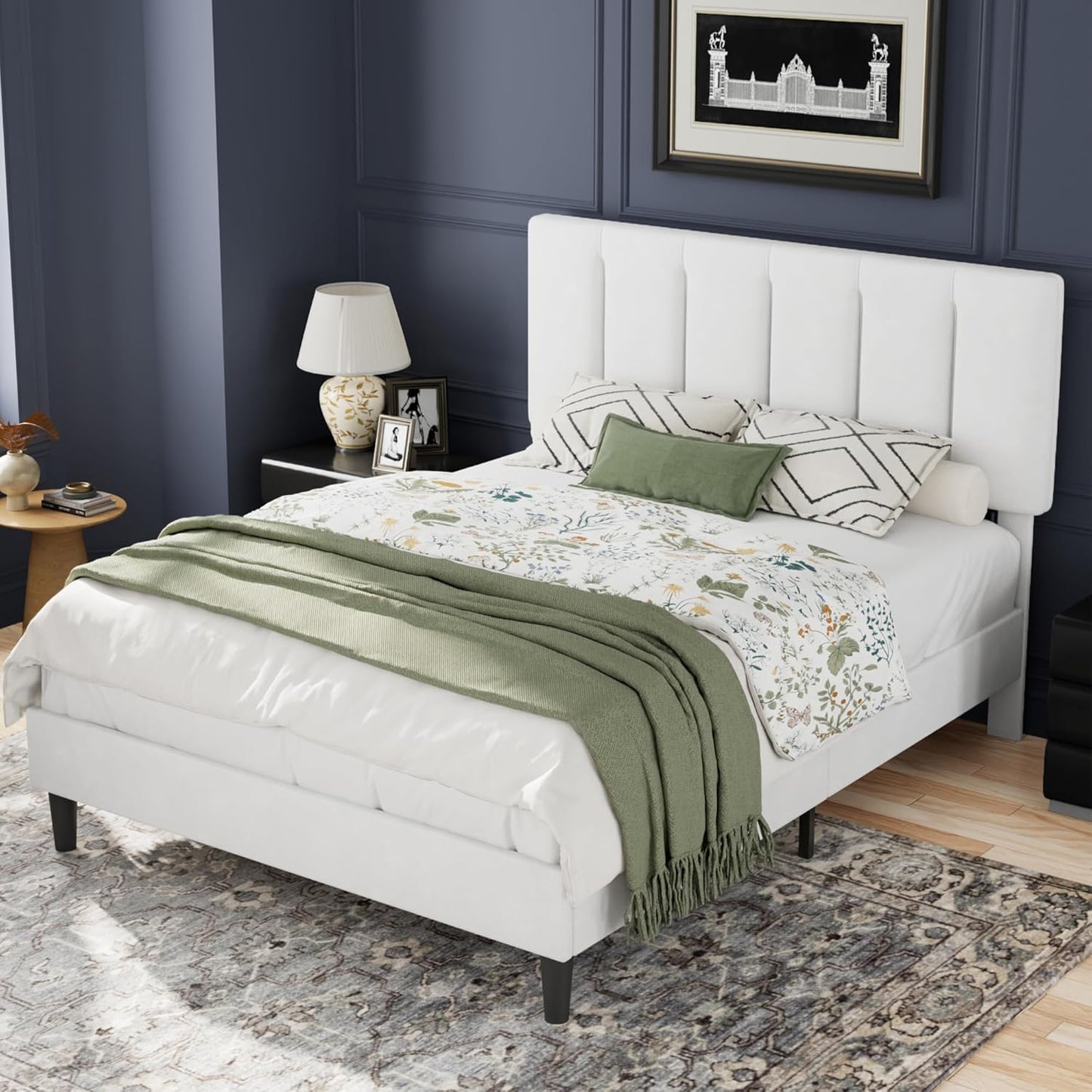 VECELO Full Bed Frame with Upholstered Headboard for Comfort