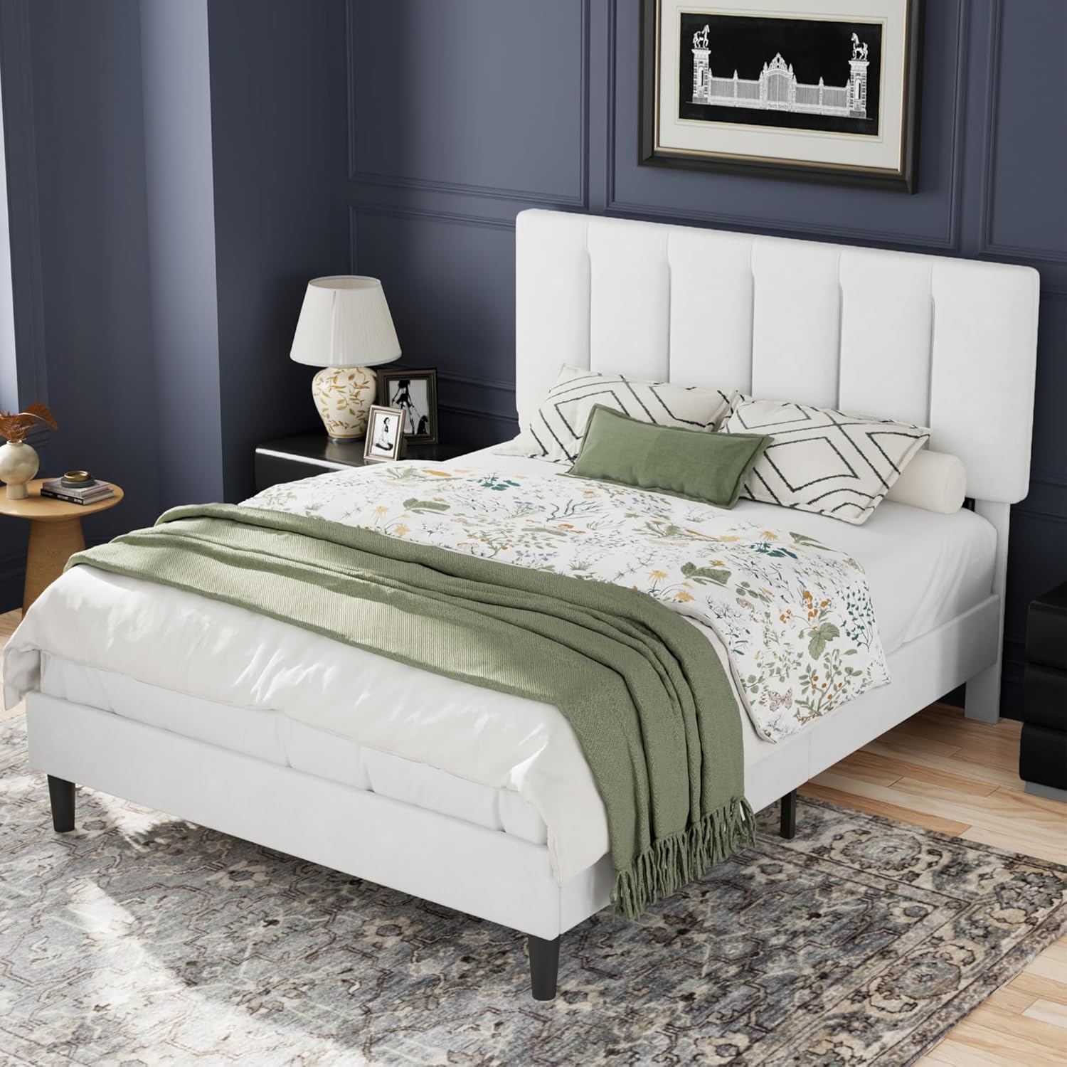 VECELO Full Bed Frame with Upholstered Headboard for Comfort