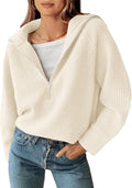 BTFBM Womens Quarter Zip Pullover V Neck Collar Sweater - Cozy Casual