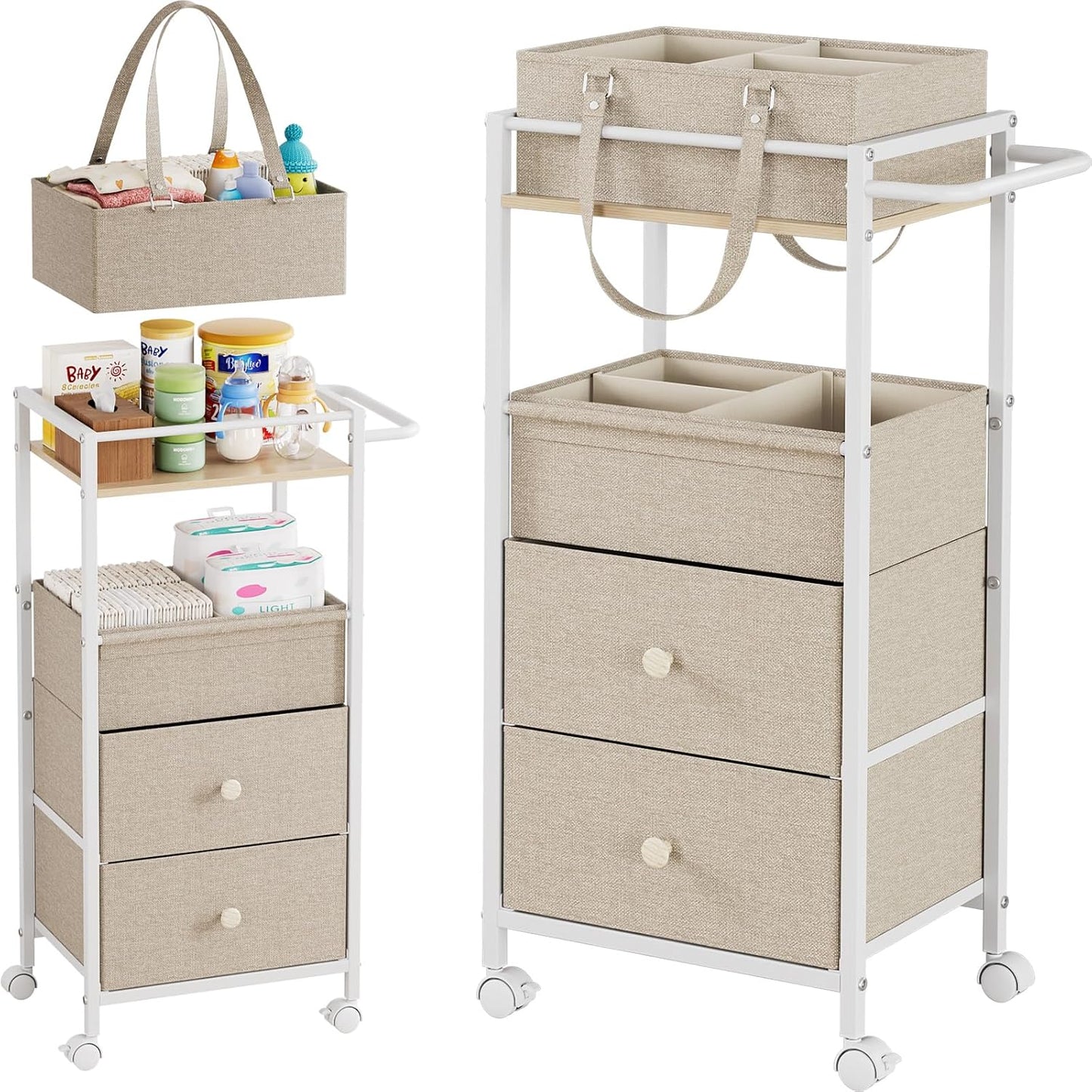 Baby Diaper Caddy Organizer Cart with Drawers for Easy Storage