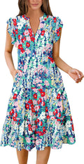 ANRABESS Womens Ruffle Sleeve V Neck Midi Dress - Casual Summer Fit