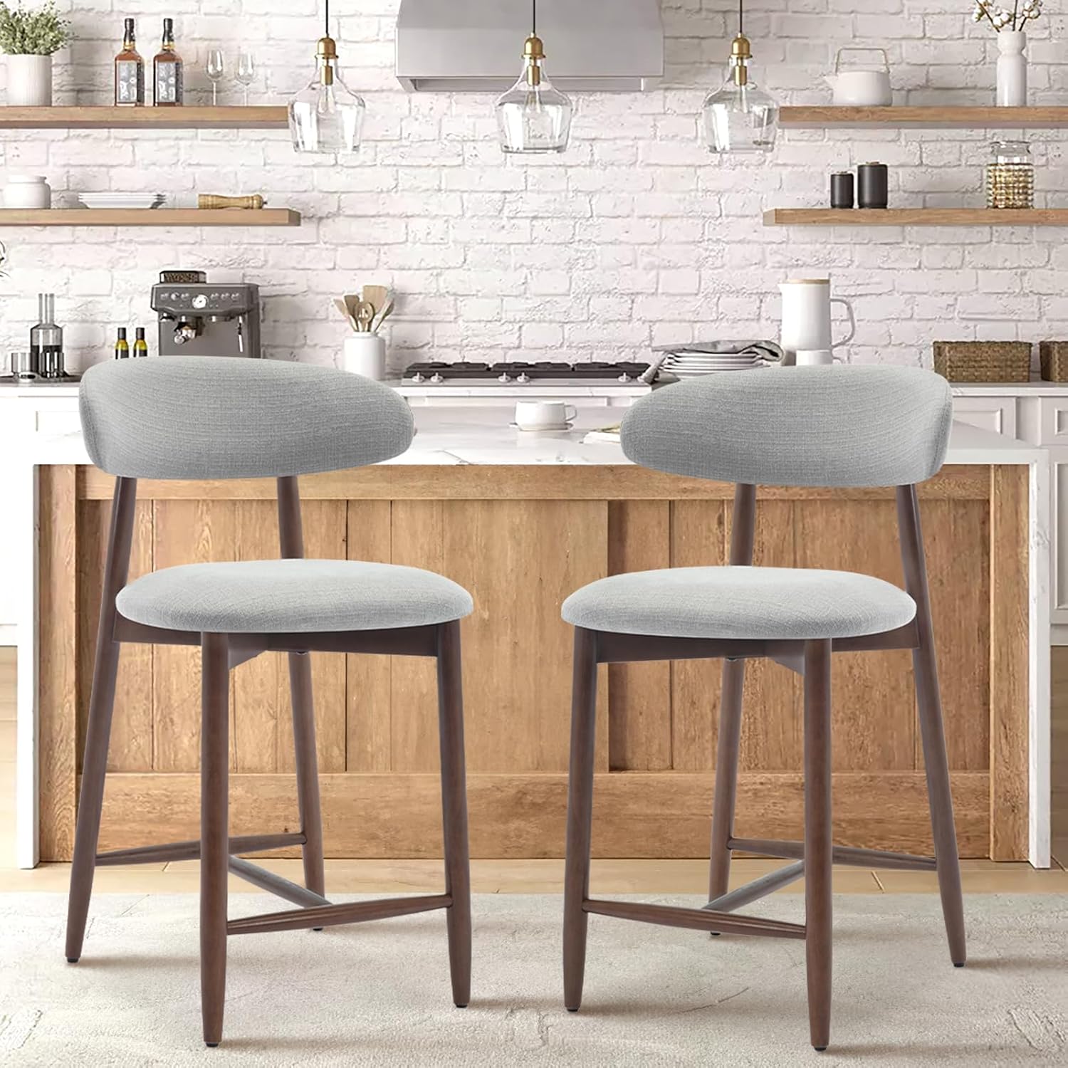 Upholstered Counter Height Bar Stools Set of 2 for Kitchen