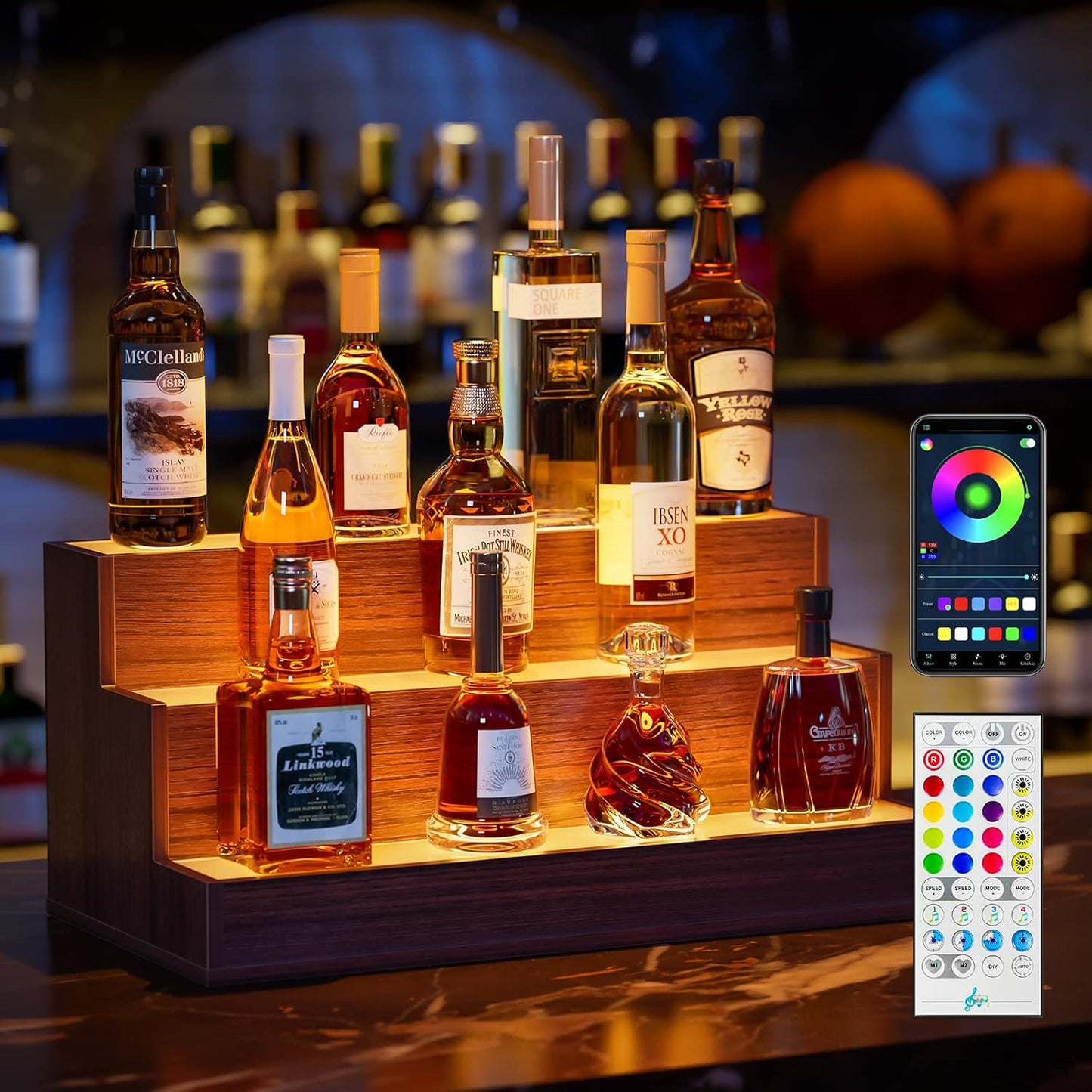 LED Lighted Liquor Bottle Display Shelf for Home Bar Parties