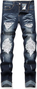 OIIIO Men's Patch Ripped Stretch Regular Fit Jean (Style JLL3)
