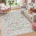 Boho Purple Floral 5x7 Area Rug - Machine Washable Lavender Accent