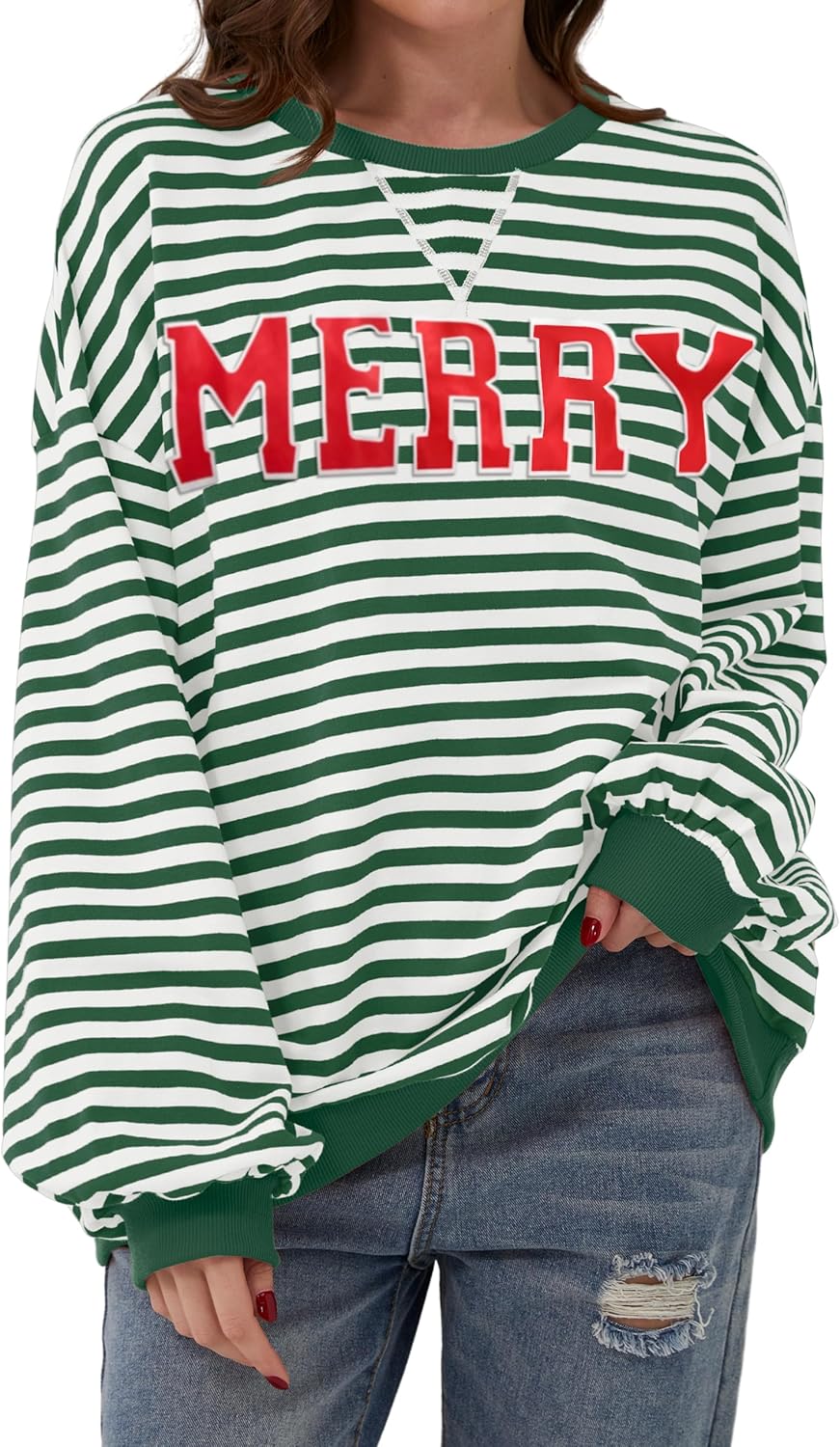 TERIVEEK Women's Cozy Oversized Striped Sweatshirt