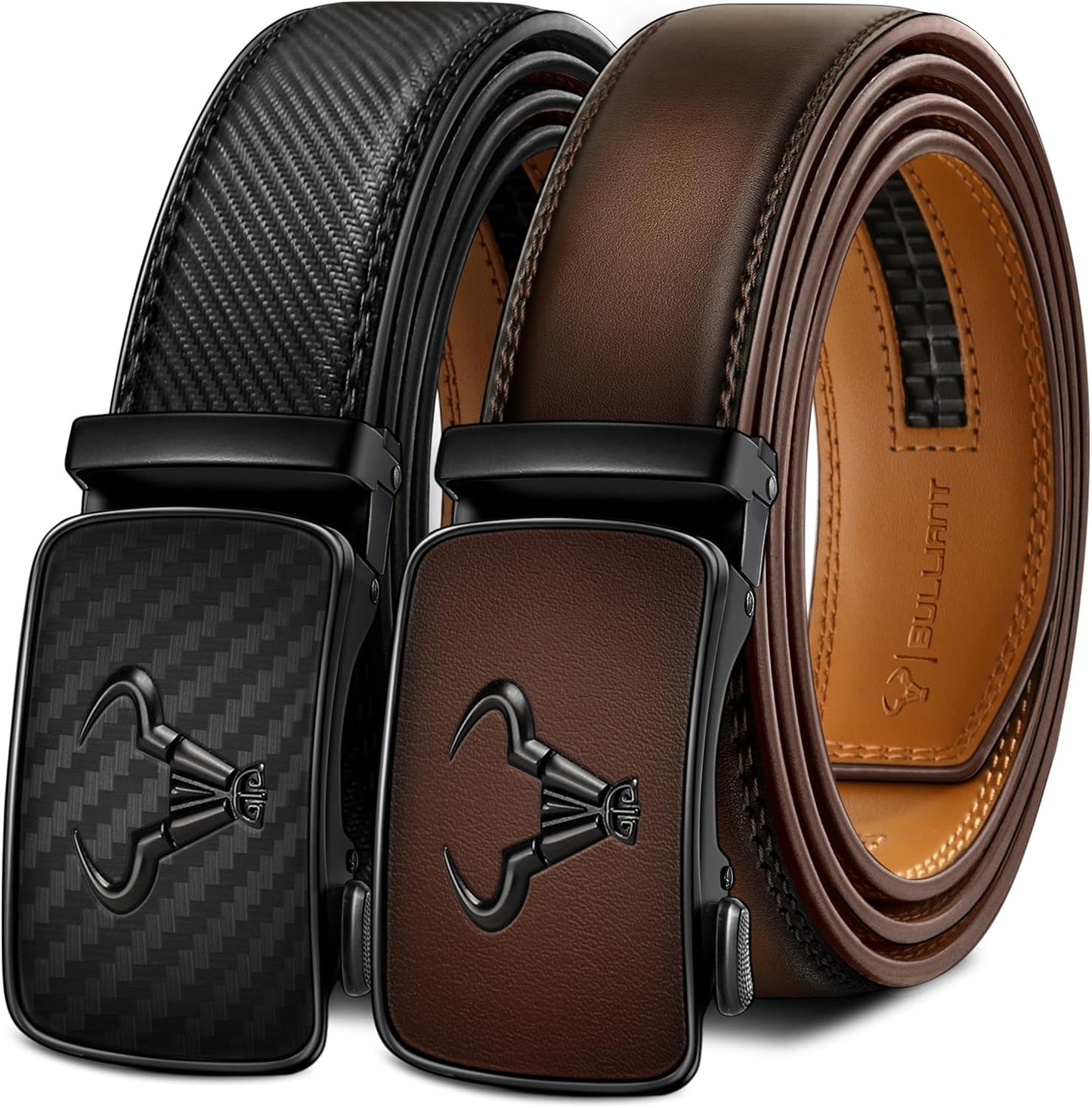 BULLIANT Men Leather Ratchet Belt 2Pack for Dress Casual Wear