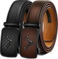 Men Ratchet Leather Belt 2Pack - Cut to Fit, Micro Adjust