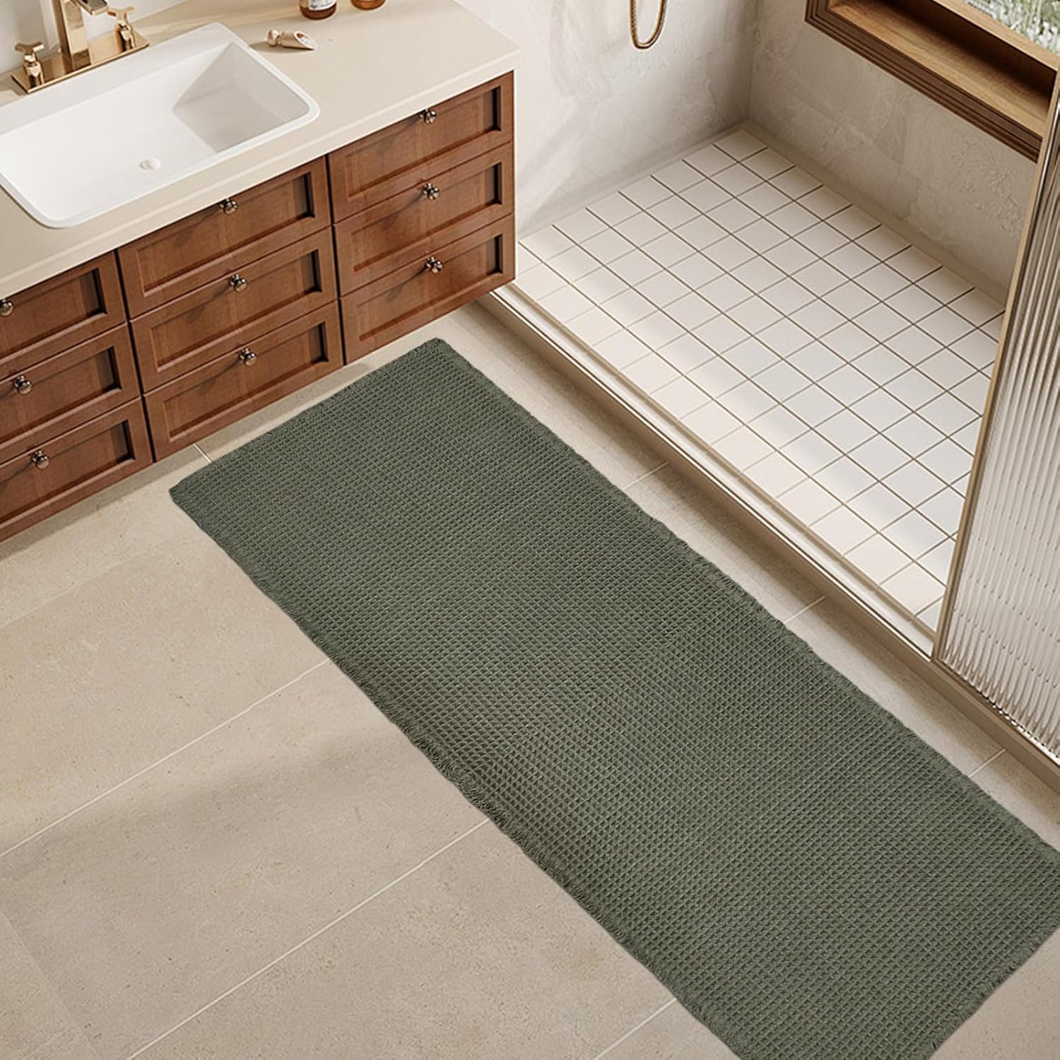 ZALL Waffle Bath Mat: Super Absorbent Non Slip Bathroom Rug