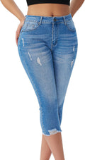Women's Capri Skinny Ripped Cropped Jeans - Mid Rise Comfort