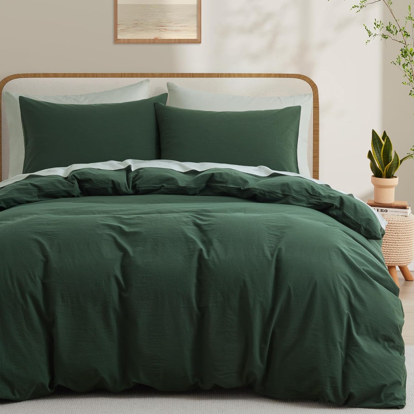LOVQUE Queen Size Duvet Cover Set in Forest Green for Cozy Bedding