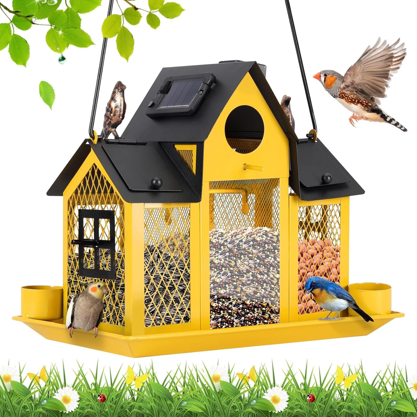 Solar Bird Feeders House for Outside - Unique Metal Design