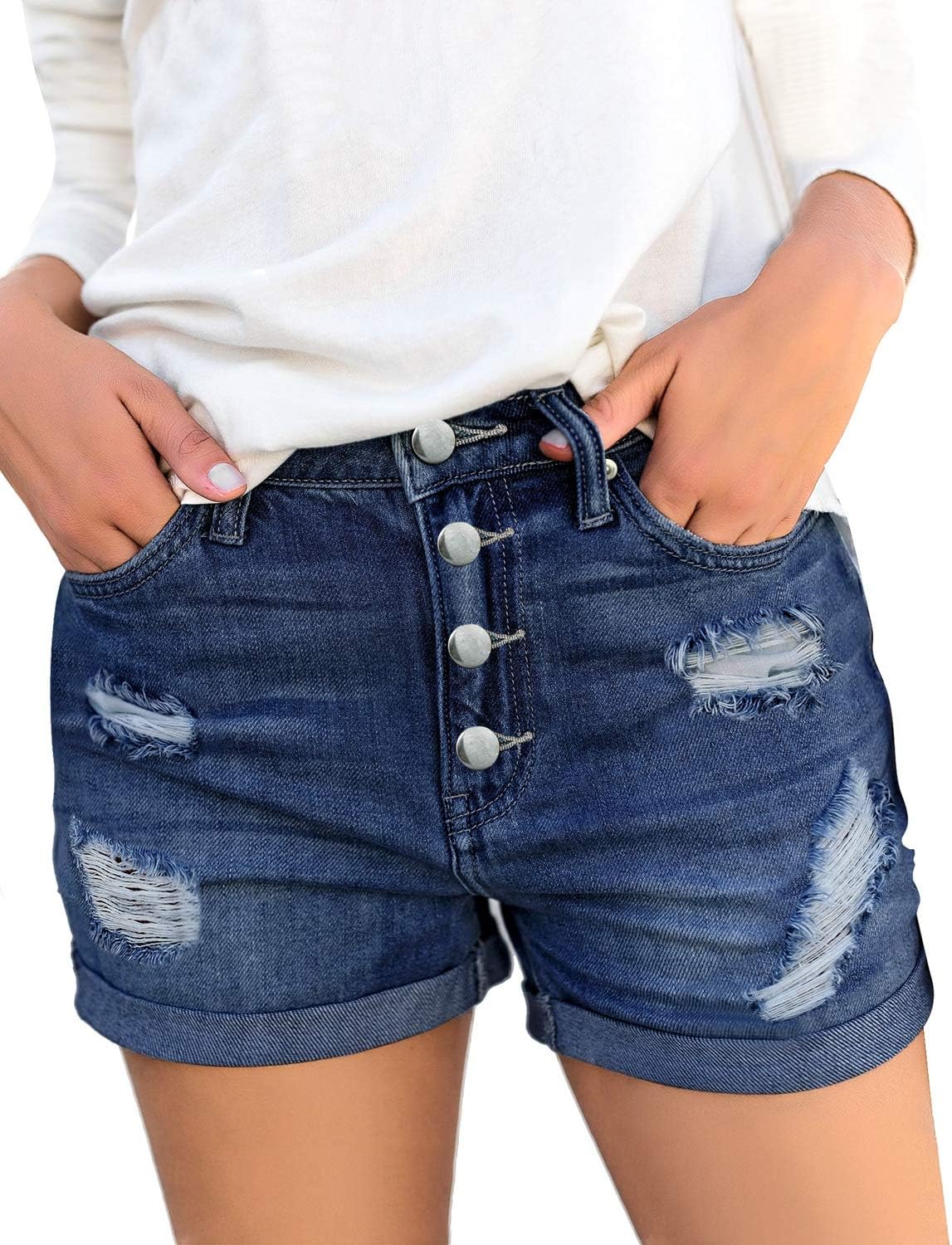 Luvamia Women's Ripped High Waisted Denim Shorts for Summer