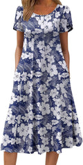Womens Casual Summer Flare Midi Dress - Flowy Comfort