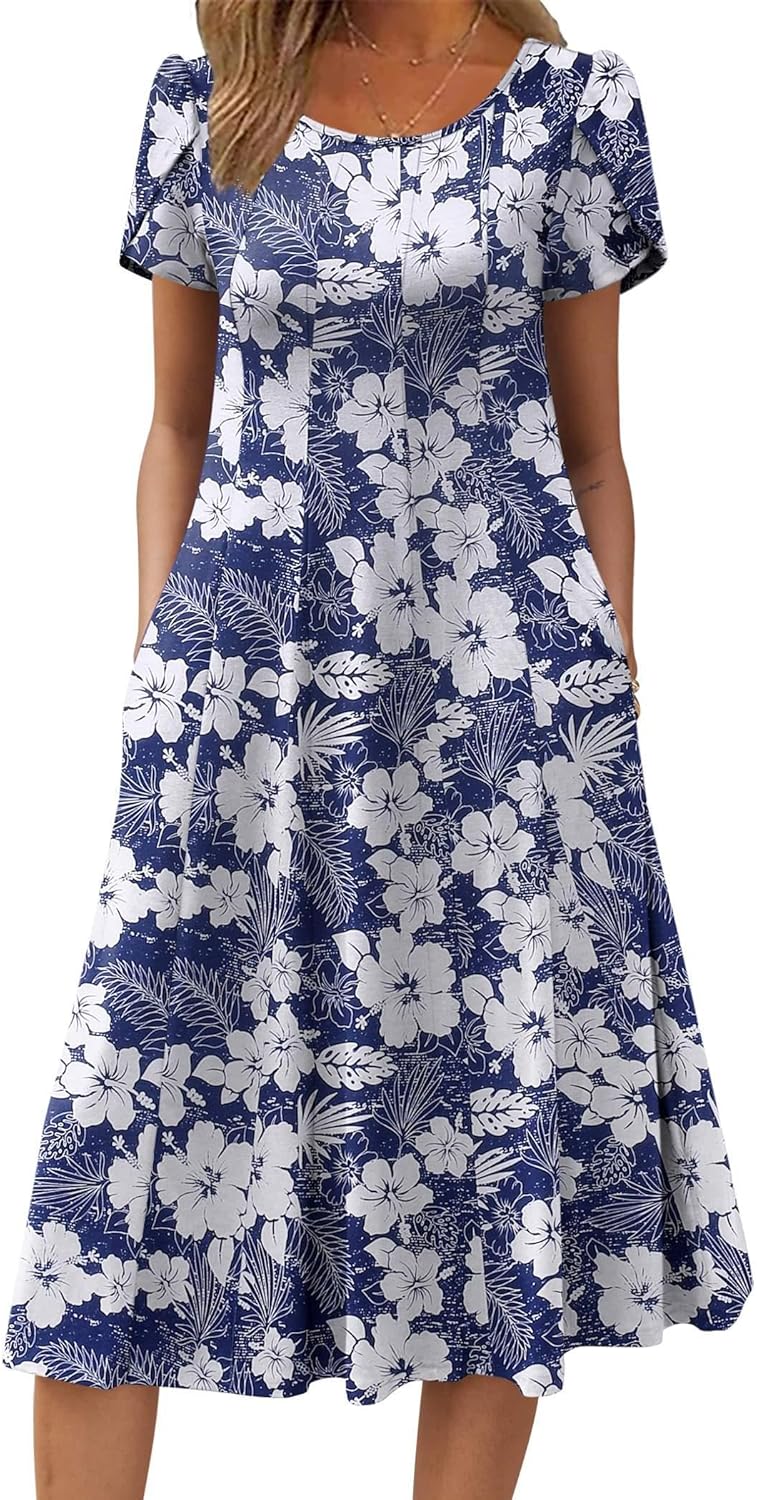 Zeagoo Womens Casual Dresses Short Sleeve Flare Midi Dress