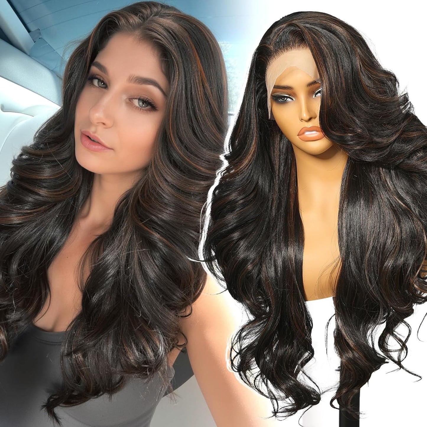 Dark Brown Highlight Synthetic Lace Front Wig for Daily Use