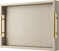 Champagne Faux Leather Serving Tray with Handles 17x12 in - Elegant