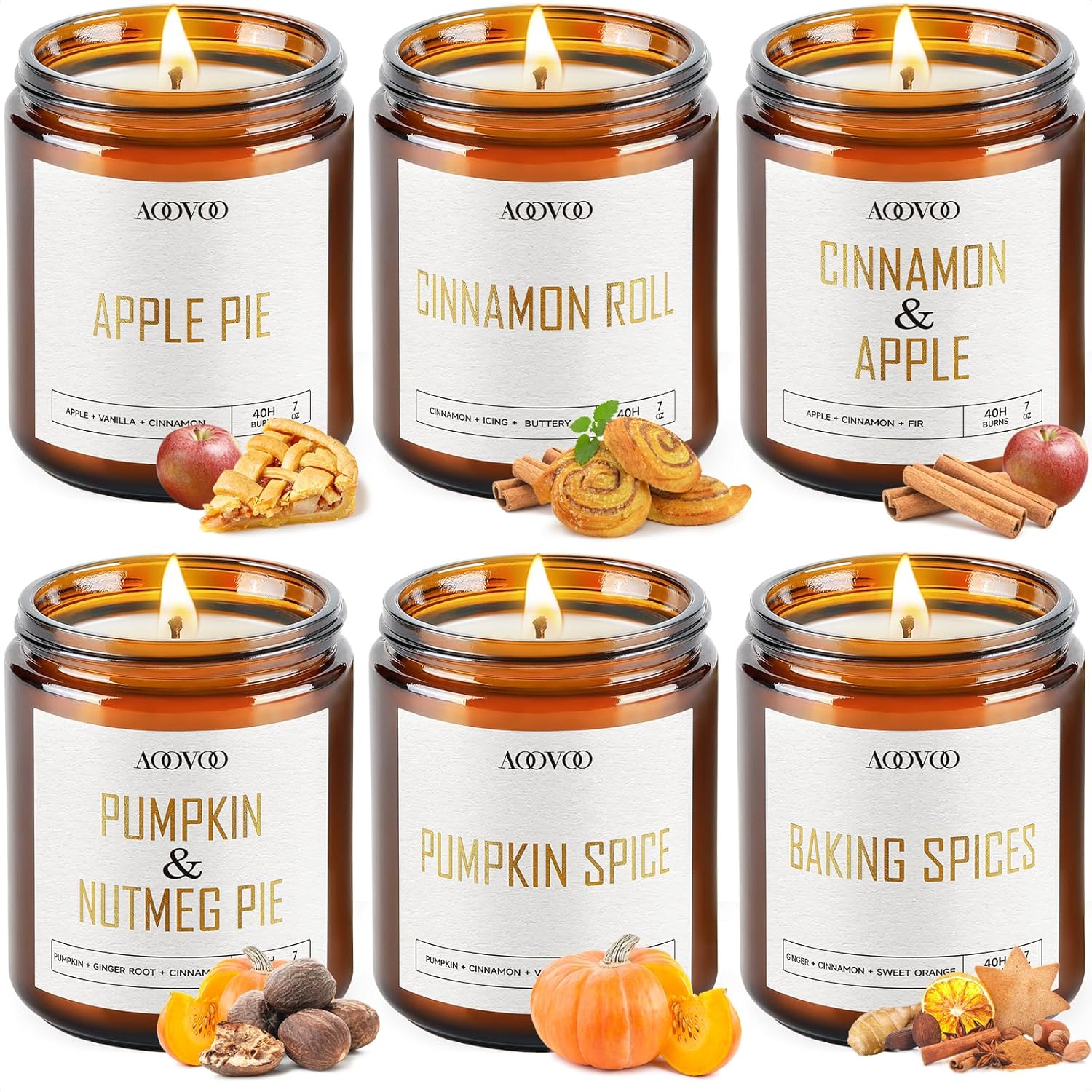 AOOVOO Fall Candles - 6 PC Scented Soy Candles for Home