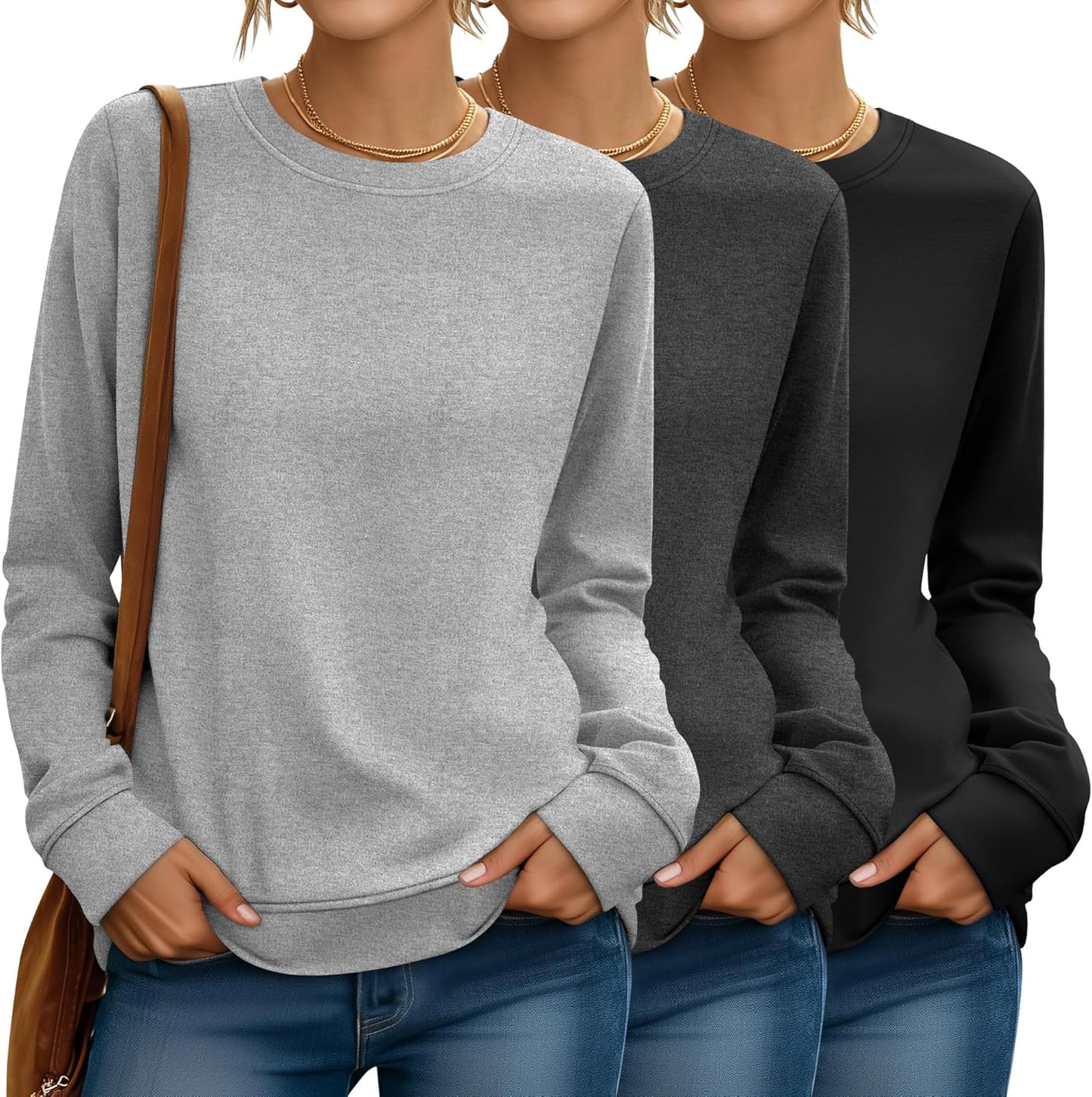 Riyiper 3 Pack Women's Long Sleeve Sweatshirts for Fall Style