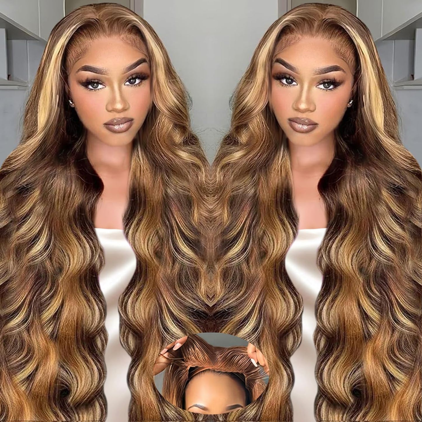 Honey Blonde Ombre Wig Human Hair 28in Loose Body Wave Style