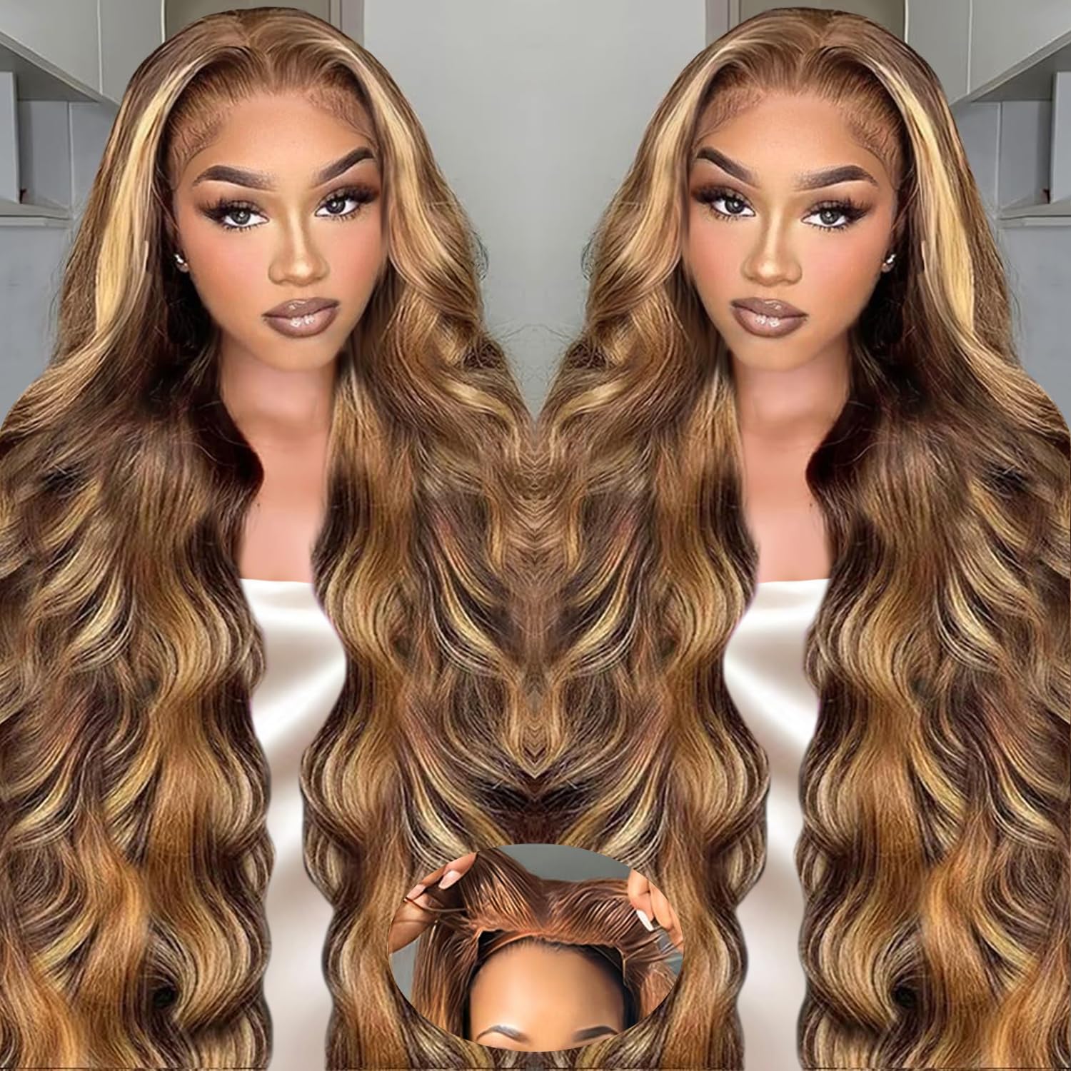 Honey Blonde Ombre Wig Human Hair 28in Loose Body Wave Style