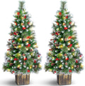 4FT Outdoor Christmas Tree with Lights in Vintage Potted Base - Warm