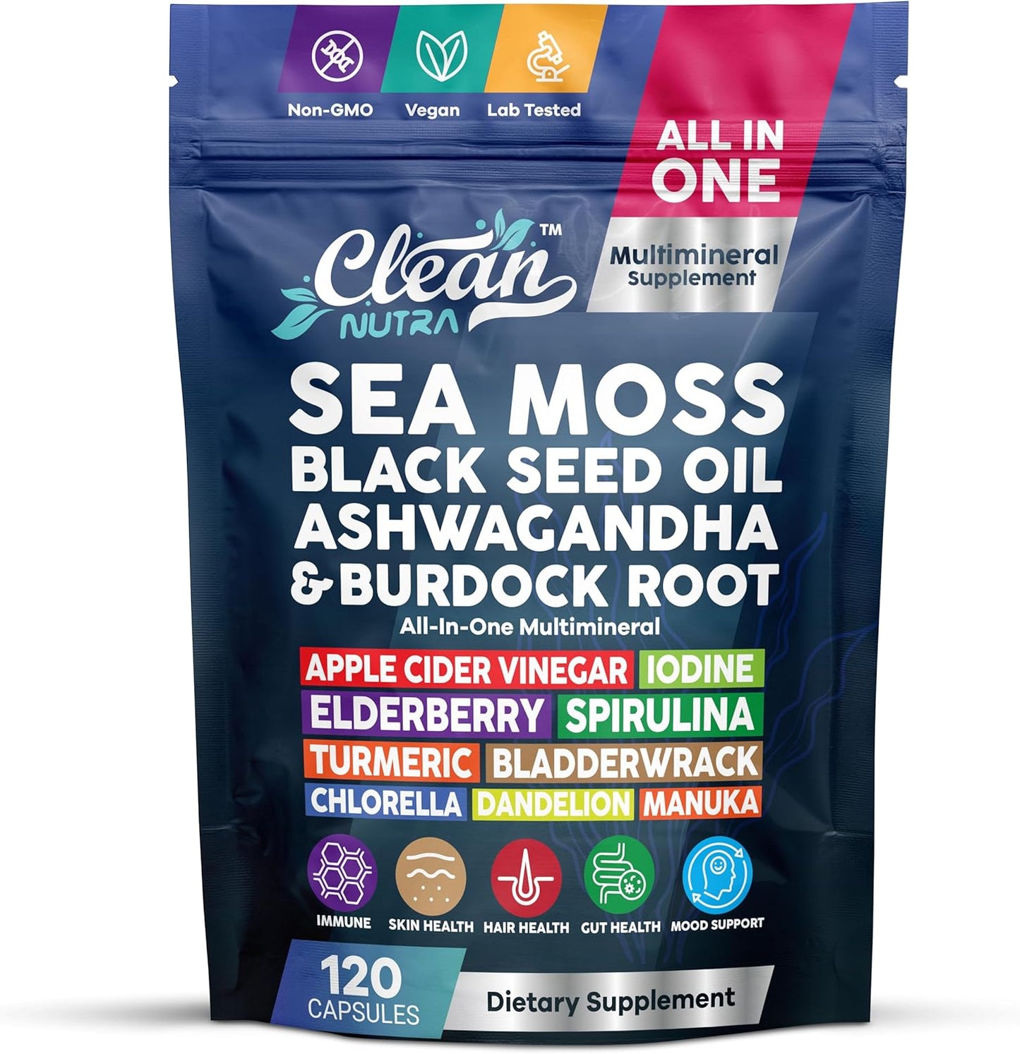 Clean Nutraceuticals Sea Moss Black Seed Oil Supplement 120 Count
