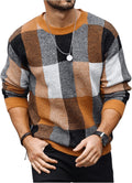 OYOANGLE Men's Color Block Plaid Print Long Sleeve Sweater