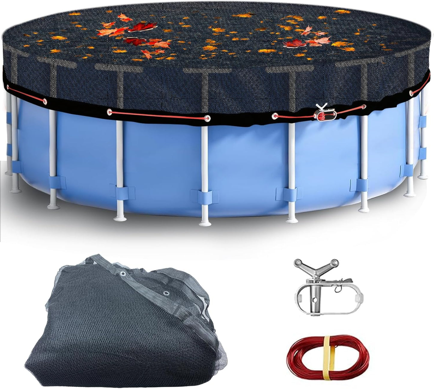 Round Leaf Cover for Above Ground Pool 24Ft Durable Black Mesh
