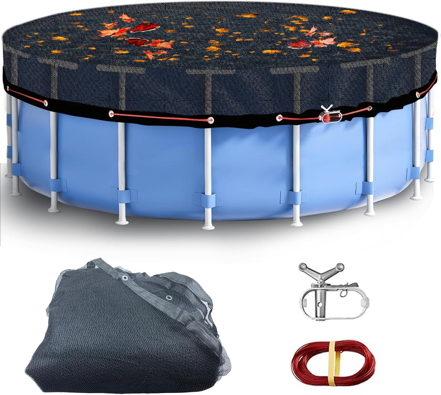 Round Leaf Cover for Above Ground Pool 24Ft Durable Black Mesh