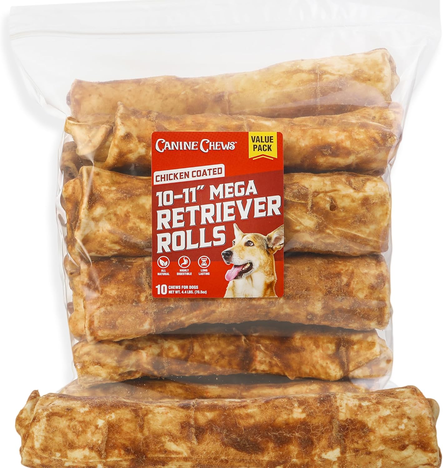 Canine Chews 10-11in Chicken-Coated MEGA Retriever Rolls Review