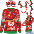 Light Up Ugly Christmas Sweater for Women 2024 - LED Reindeer Party