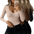 Womens Ribbed Sweetheart Neckline 3-Pack Long Sleeve Tops - Slim Fit