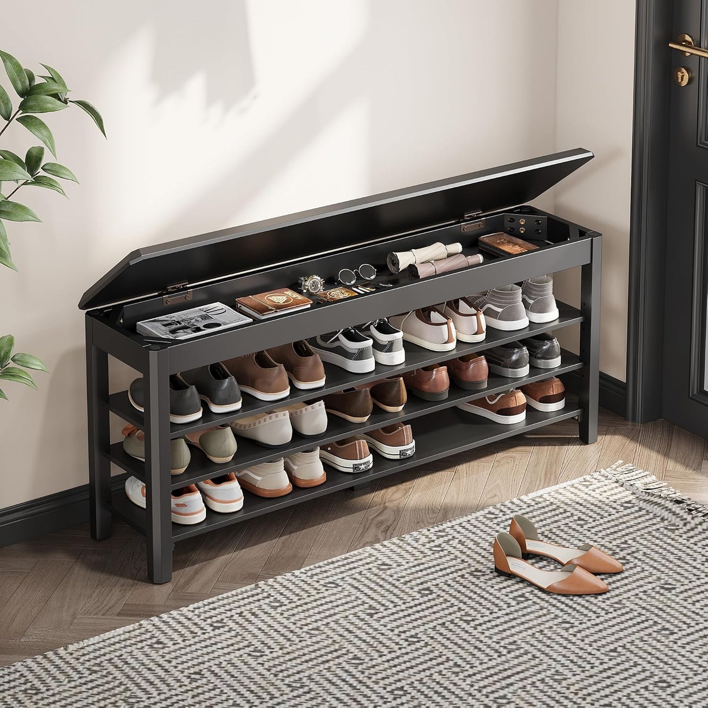 Shoe Rack Bench Seat with Hidden Storage for Entryway Style