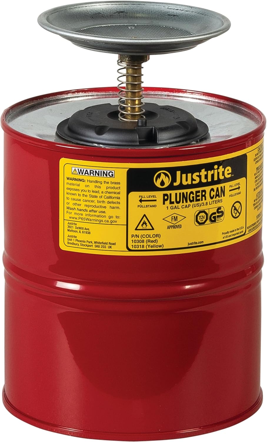 Justrite Plunger Can for Solvents - Safe and Durable Dispenser