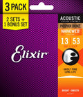 Elixir Strings Acoustic Phosphor Bronze 3-Pack HD Light - Long Life