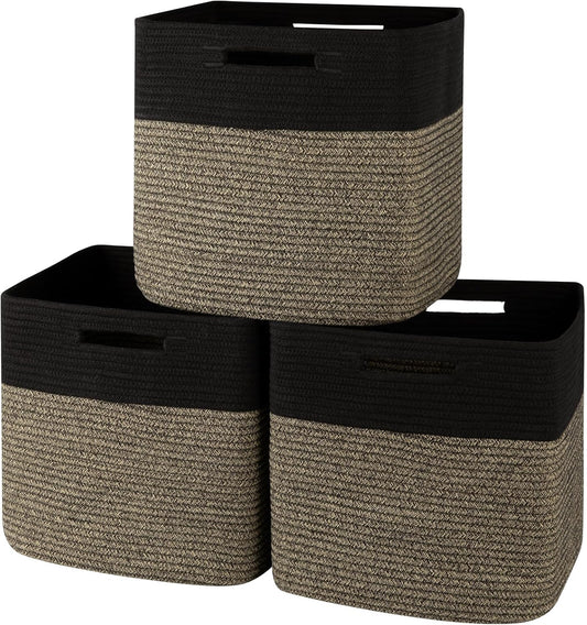 13 Inch Cube Storage Bins for Organizing - Stylish Cotton Baskets