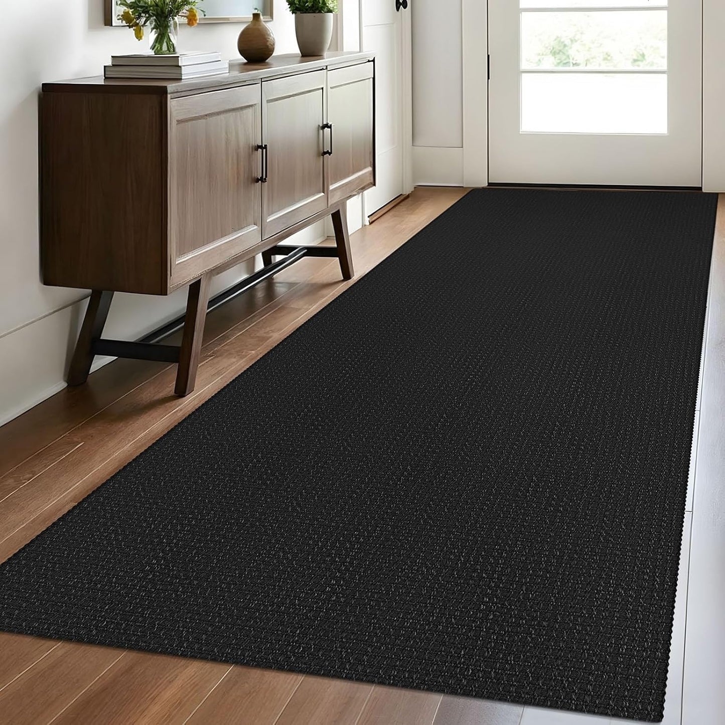 Woven Runner Rug 3x8 Ft Non Slip Rubber Backed for Hallways