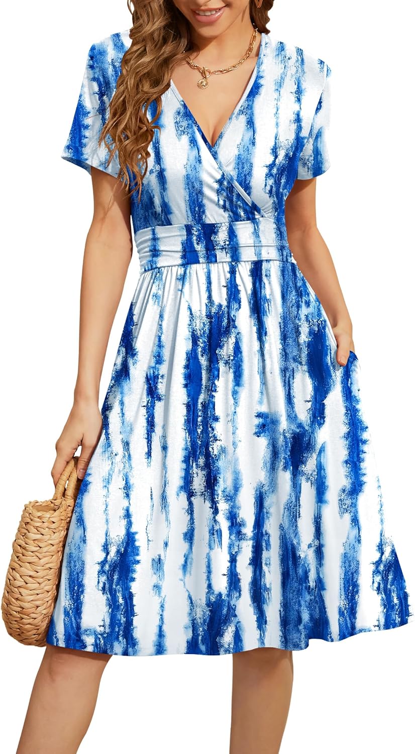 WEACZZY Women's Summer Short Sleeve Casual Floral Dress with Pockets