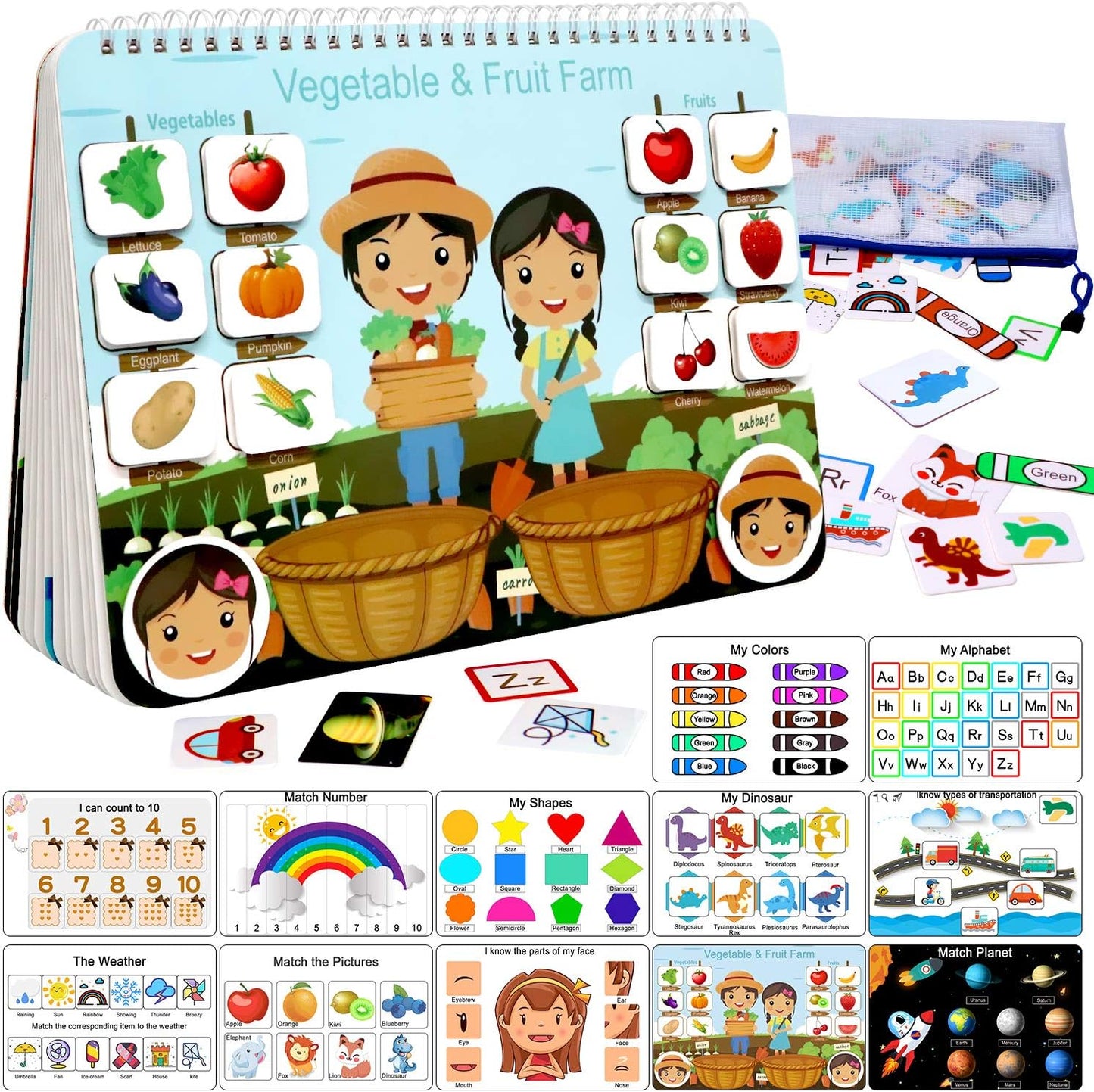 Montessori Sensory Busy Book for Kids - Develops Fine Motor Skills