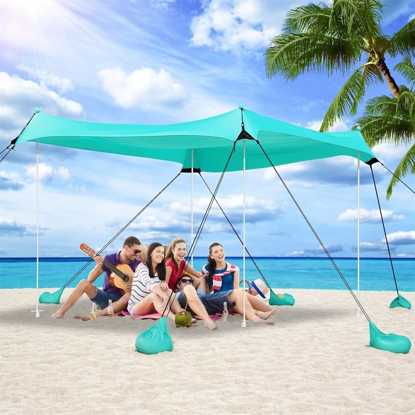 UPF50+ Beach Tent w/ 8 Sandbags - Shade for 6-12, Uboway