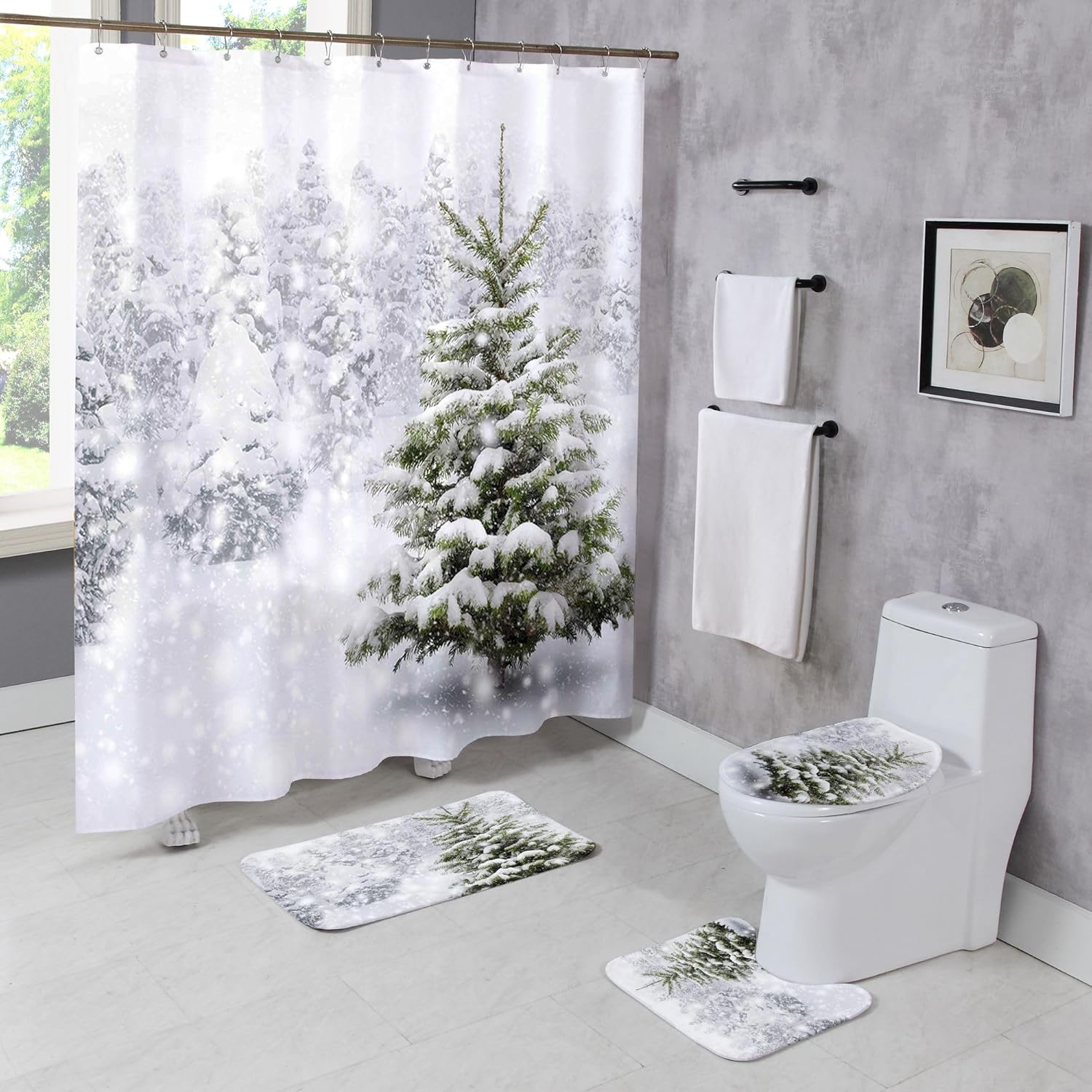 Snowy Forest Xmas Bathroom Set by Moladika