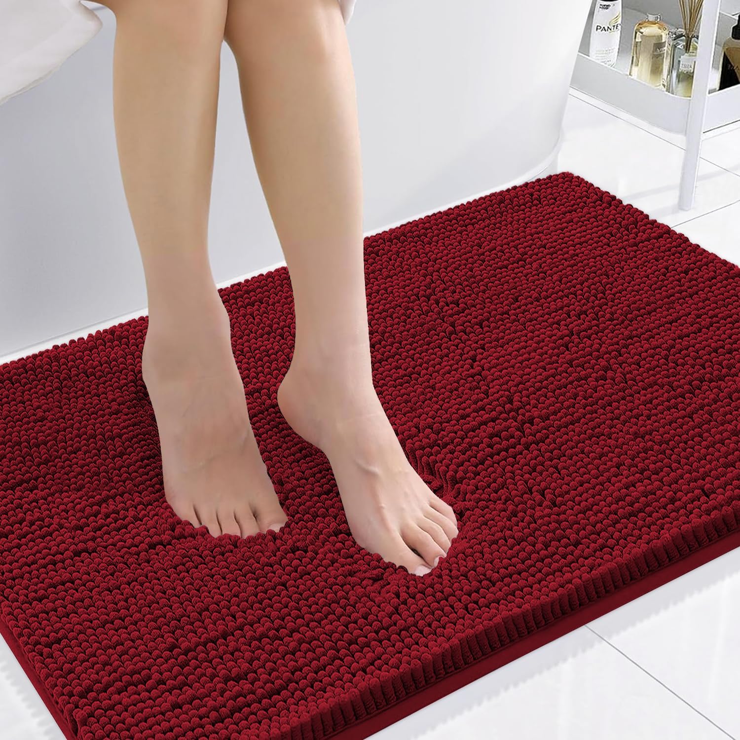Smiry Luxury Chenille Bathroom Rugs - Soft, Absorbent, Non-Slip