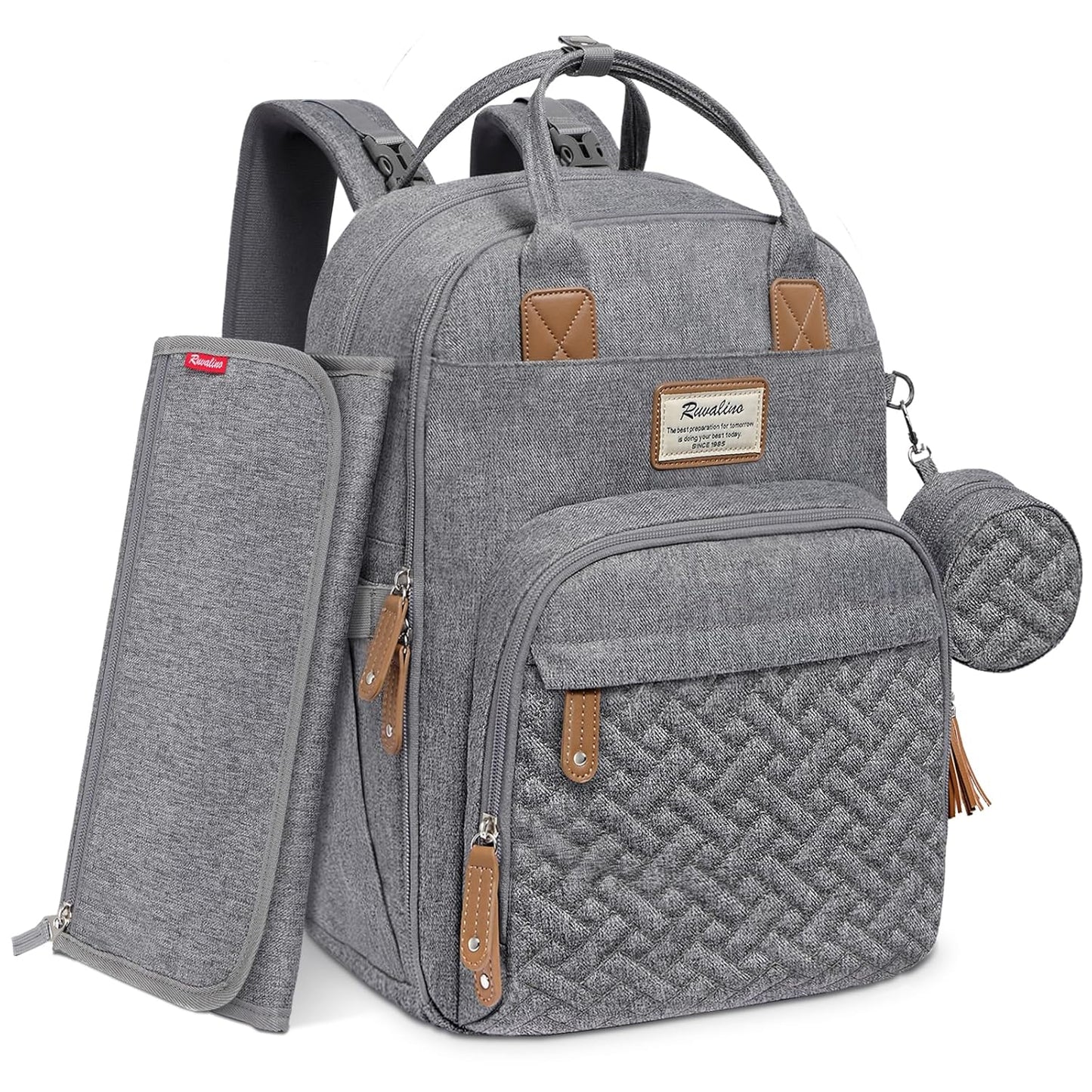 RUVALINO Gray Diaper Backpack - Waterproof & Spacious!