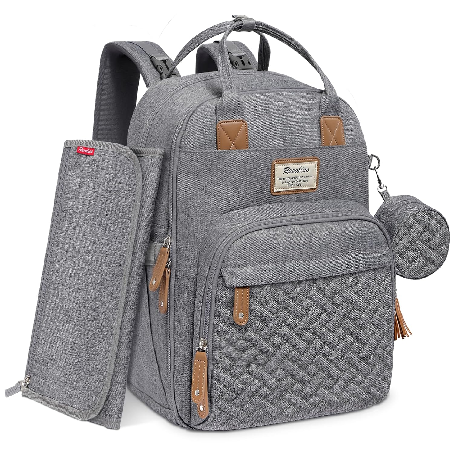 RUVALINO Gray Diaper Backpack - Waterproof & Spacious!