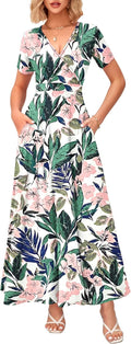 Women's Summer Maxi Dress with Pockets - Soft Wrap V Neck